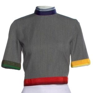 Mock Neck Blouse with Ribbon Accents